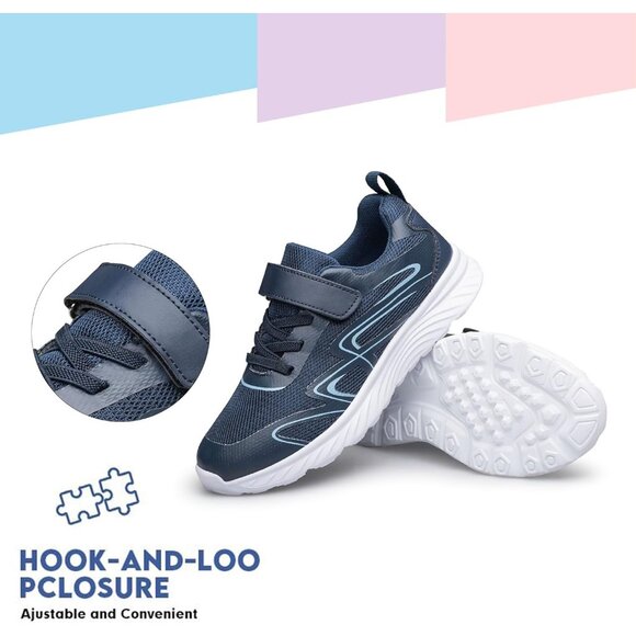 Kids Navy Blue Athletic Running School Shoes Sneakers for Little Kid/Big Kid - Picture 4 of 6